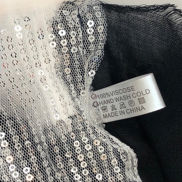 Black Lightweight Sequin Accent Glam Long Scarf - Picture 4 of 4